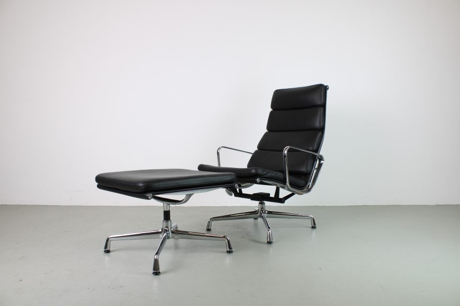 Vitra EA 222 + 223, Chroom, Zwart leer - Afbeelding 3