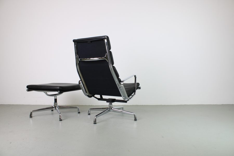Vitra EA 222 + 223, Chroom, Zwart leer