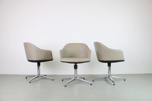 3x Vitra Softshell viersteronderstel, Beige leer