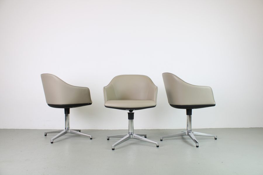 3x Vitra Softshell viersteronderstel, Beige leer
